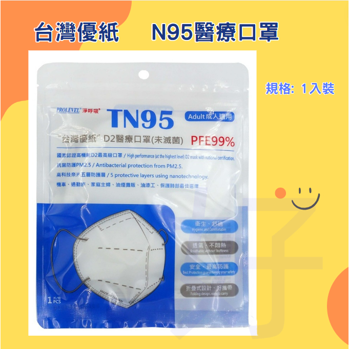 【台灣優紙】N95醫療口罩 📌1入