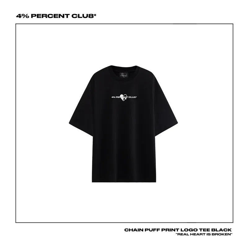 4 Percent club 鎖鏈款黑色棉質短袖T恤M號