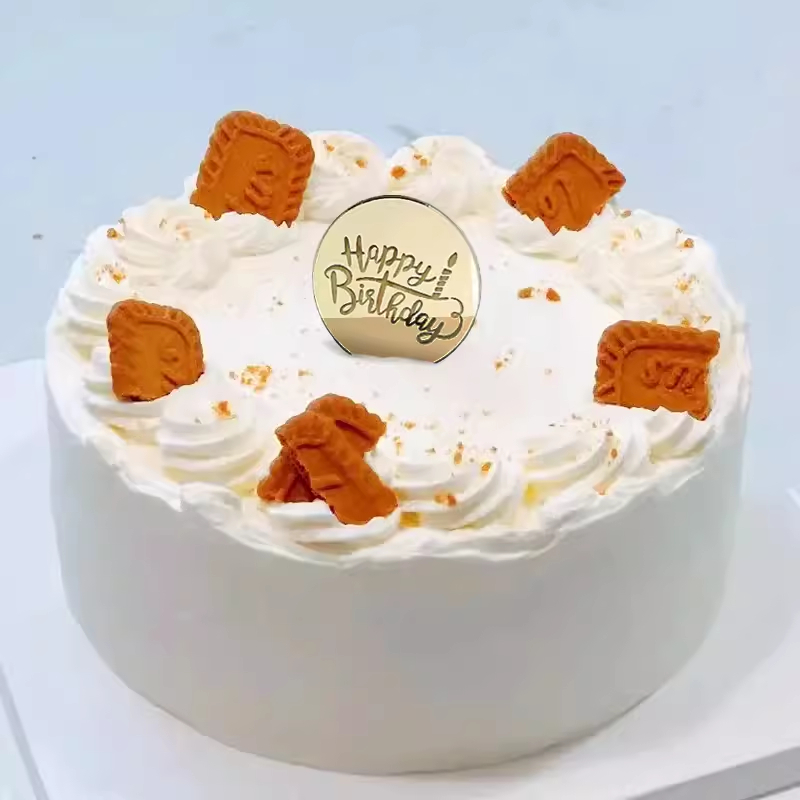 🌸五日工坊🌸 高級小圓牌(金色/銀色) 壓克力加厚 杯子蛋糕 插牌 西點蛋糕 生日快樂 蛋糕裝飾 烘焙