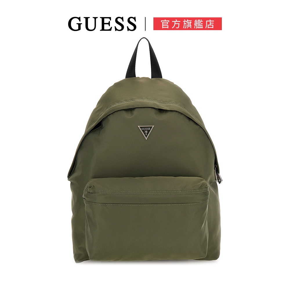 【GUESS】經典LOGO簡約質感後背包-墨綠