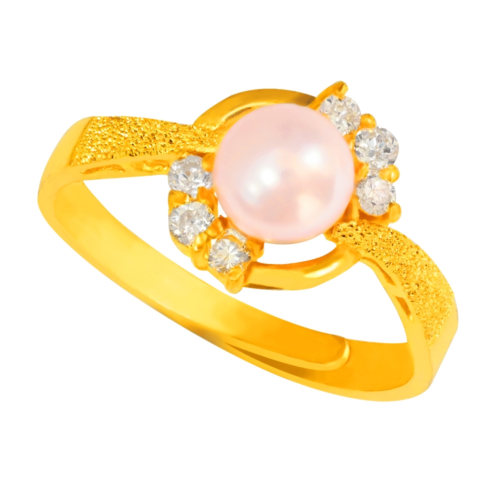 【元大珠寶】『珍愛』晶鑽水晶珍珠6mm黃金戒指 活動戒圍-純金9999國家標準2-0157