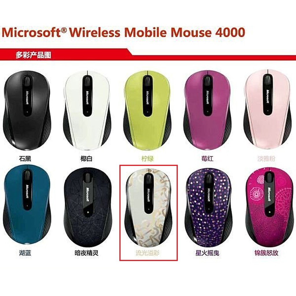 Microsoft 微軟 wireless mobile MOUSE 4000 無線光學迷你鯊滑鼠 花色 流光溢彩