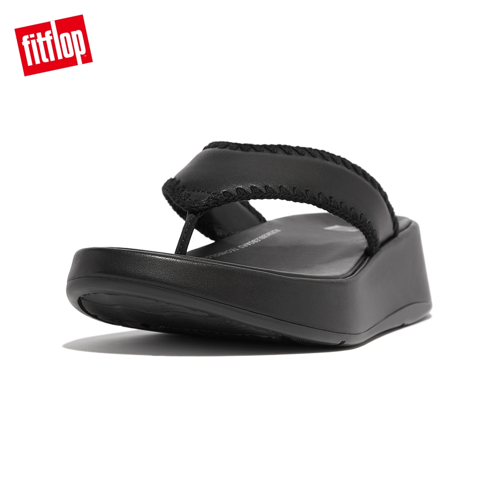 【FitFlop】F-MODE CROCHET STITCH TOE-THONGS 編織皮革夾腳涼鞋-女(靚黑色)