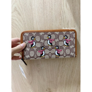 免運✨臺灣現貨✨美國🇺🇸Coach專櫃SIGNATURE緹花 刺繡 企鵝🐧狐狸🦊拉鍊 長夾 短夾 零錢袋wallet牛皮