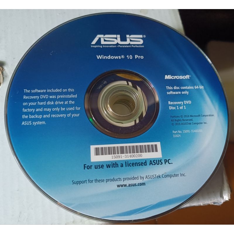 windows 10 Pro專業版~64bit -- ASUS RECOVERY光碟 / 2手