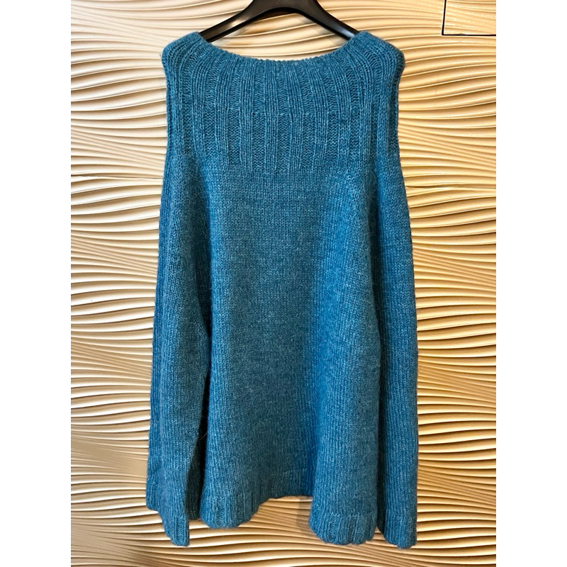 🎀法國MORGAN專櫃真品🎀藍綠色羊毛羊駝毛厚針織寬鬆傘狀連身裙洋裝