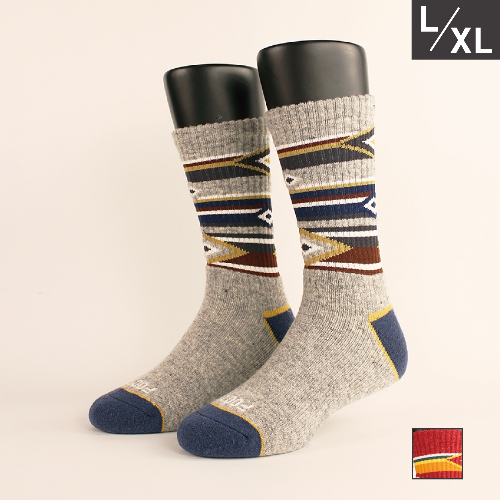 FOOTER 印地安圖騰羊毛登山襪 除臭襪 羊毛襪 運動襪 出國 滑雪 百岳(男-K186L/XL)