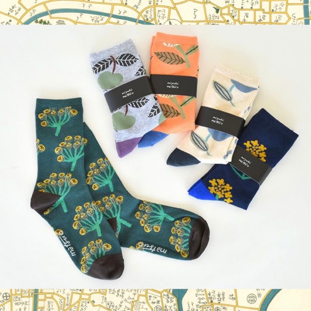 《小巴趴趴造》現貨有發票！日本～松尾ミユキ / 松尾美雪 植物跳色系列_小腿襪 襪子 花草 植物 鳥與植物系列 襪子