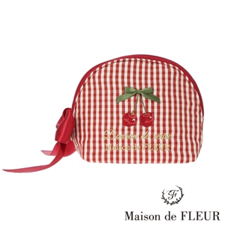 Maison de FLEUR 甜美櫻桃印花緞帶弧形手拿包(8A42FJJ0400)