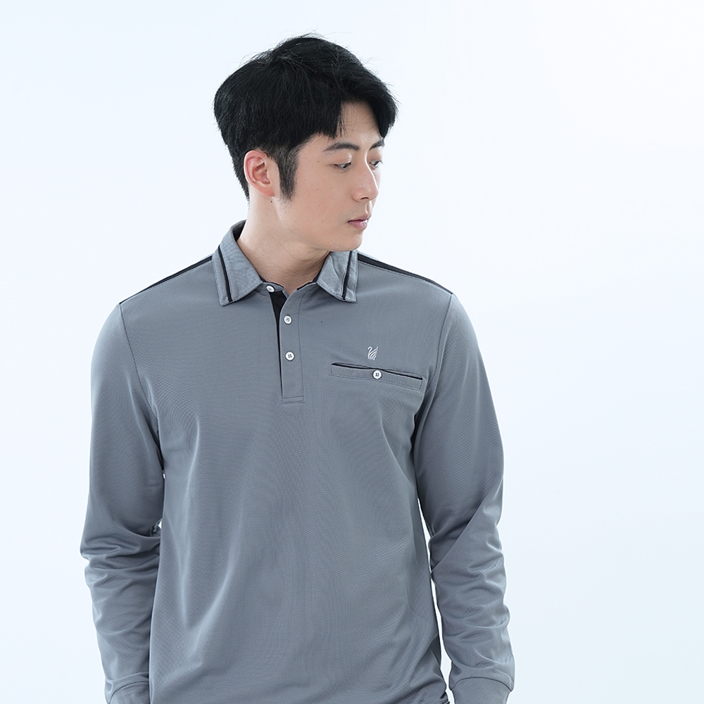 【遊遍天下】男款抗UV防曬涼感吸濕排汗機能長袖POLO衫 GL1039 灰色 (M-5L大尺碼)