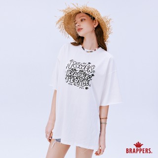 BRAPPERS 女款 塗鴉印花寬鬆圓領T-米白