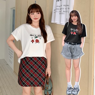 CCGIRL中大尺碼 可愛俏皮櫻桃涼感印花字母短袖上衣-共2色-適M～5L《32031》大尺碼女裝 中大尺碼上衣