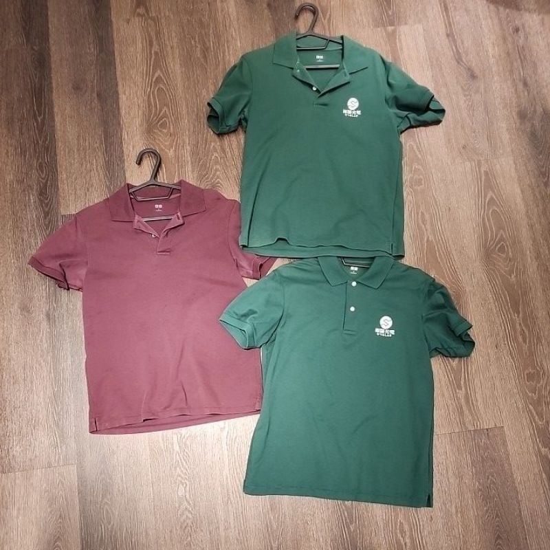 (原價790)Uniqlo男裝短袖Dry網眼polo衫M號酒紅色/綠