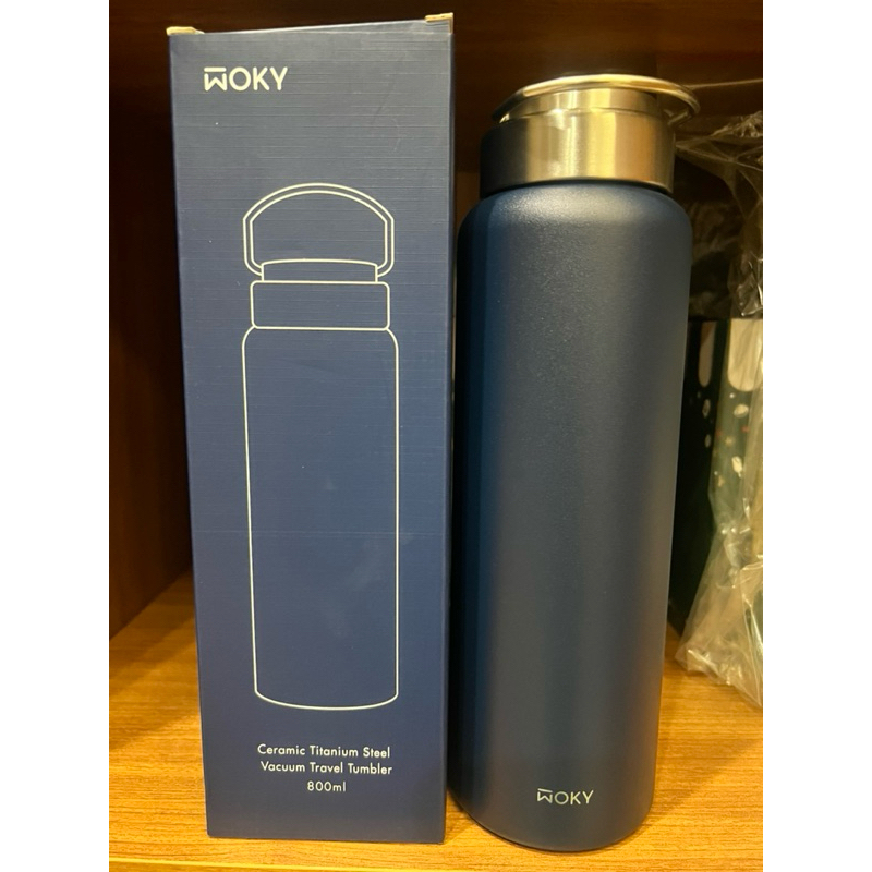 WOKY 沃廚 提手輕芯鈦瓷易潔層 保溫瓶 800ml 藍