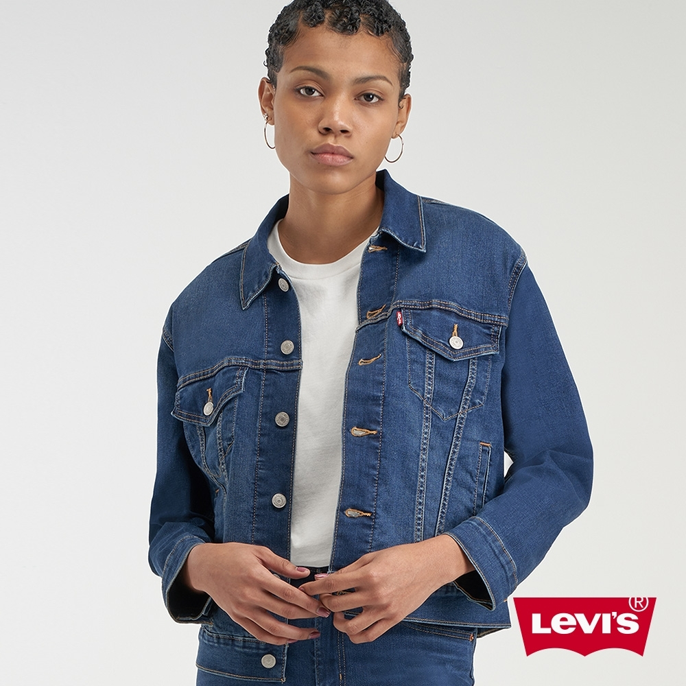 Levis 女款 牛仔外套 寬鬆短版 COOL輕彈涼爽 深藍水洗 29944-0156