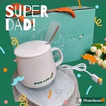 陶瓷保溫杯墊禮盒組(杯子+保溫保溫面板+金湯匙）長榮航空