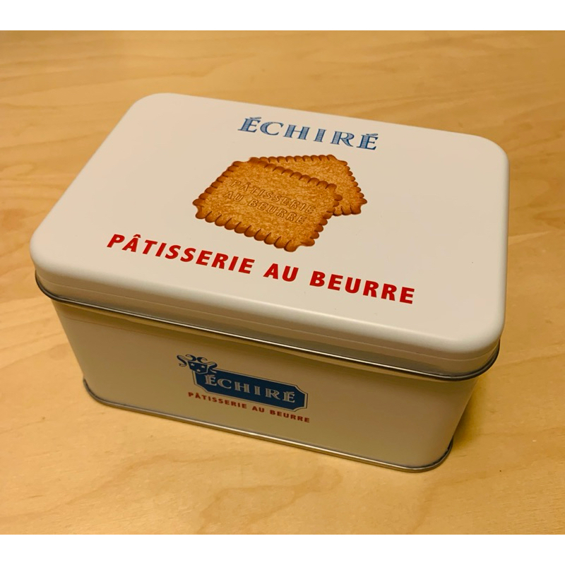 Echire 艾許奶油餅乾 鐵盒 空盒 藍色 白色