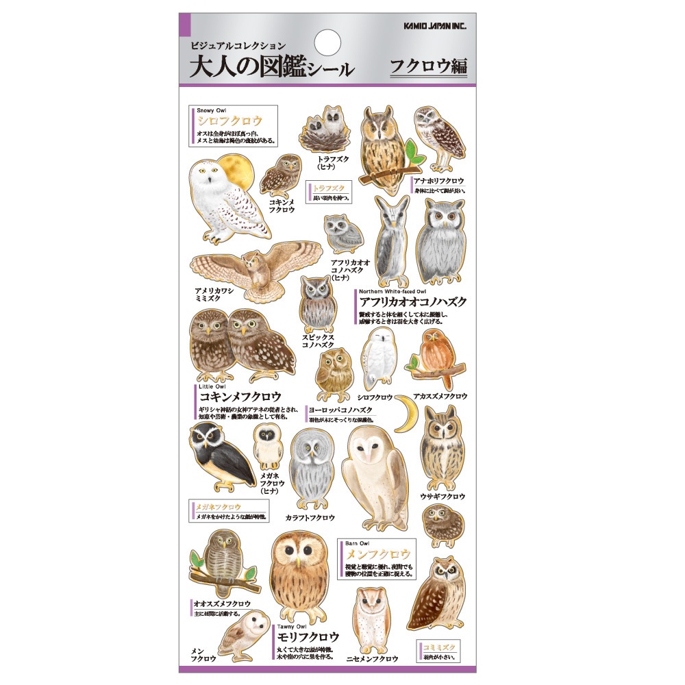 神奇 華美風鳥 現貨 日本製 大人的圖鑑 2款 鳥 貓頭鷹 貼紙 金箔 鸚鵡 KAMIO