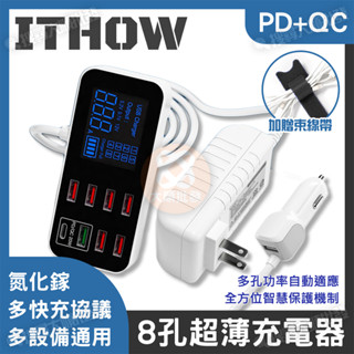ITHOW 桌上 車用 多孔充電器 PD 充電頭 氮化鎵 多洞 快充 豆腐頭 USB 車充 適用 蘋果 三星 OPPO