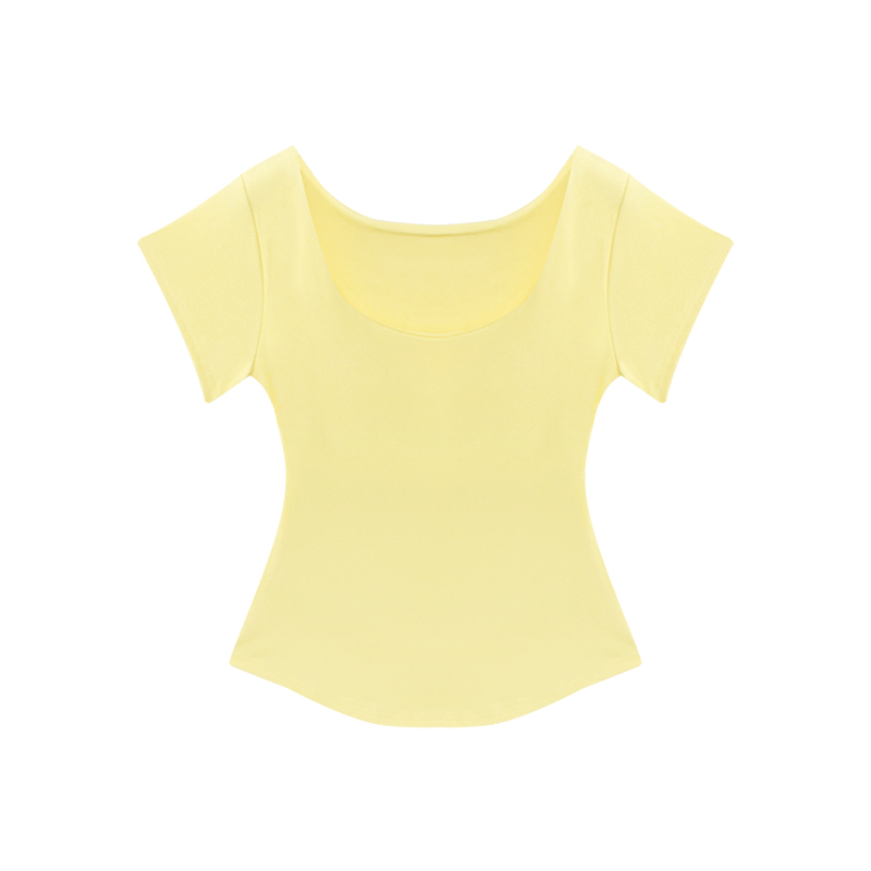 愛依依 带胸墊 短袖T恤 純色上衣 簡約S-L夏季純欲風性感辣妹方領短袖T恤T516-15020.