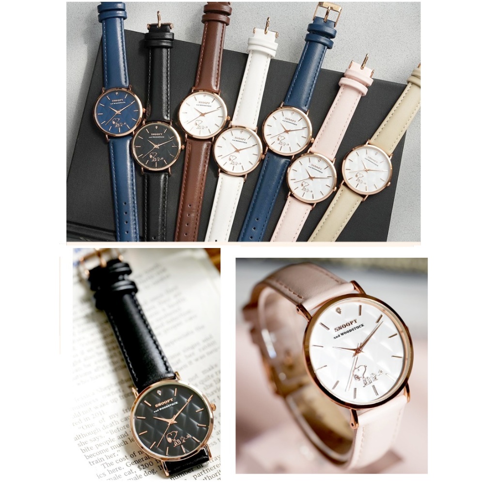 蔓菟小舖💖日本進口 正版 SNOOPY 史努比 手錶 天然石x菱格字盤 本革 指針錶 石英錶 女錶 男錶 腕錶 G32