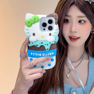 立體巧克力雪糕大頭KT貓矽膠加厚軟殼適用iPhone16Pro 15PromaX 14手機殼卡通可愛蘋果13 12保護殼