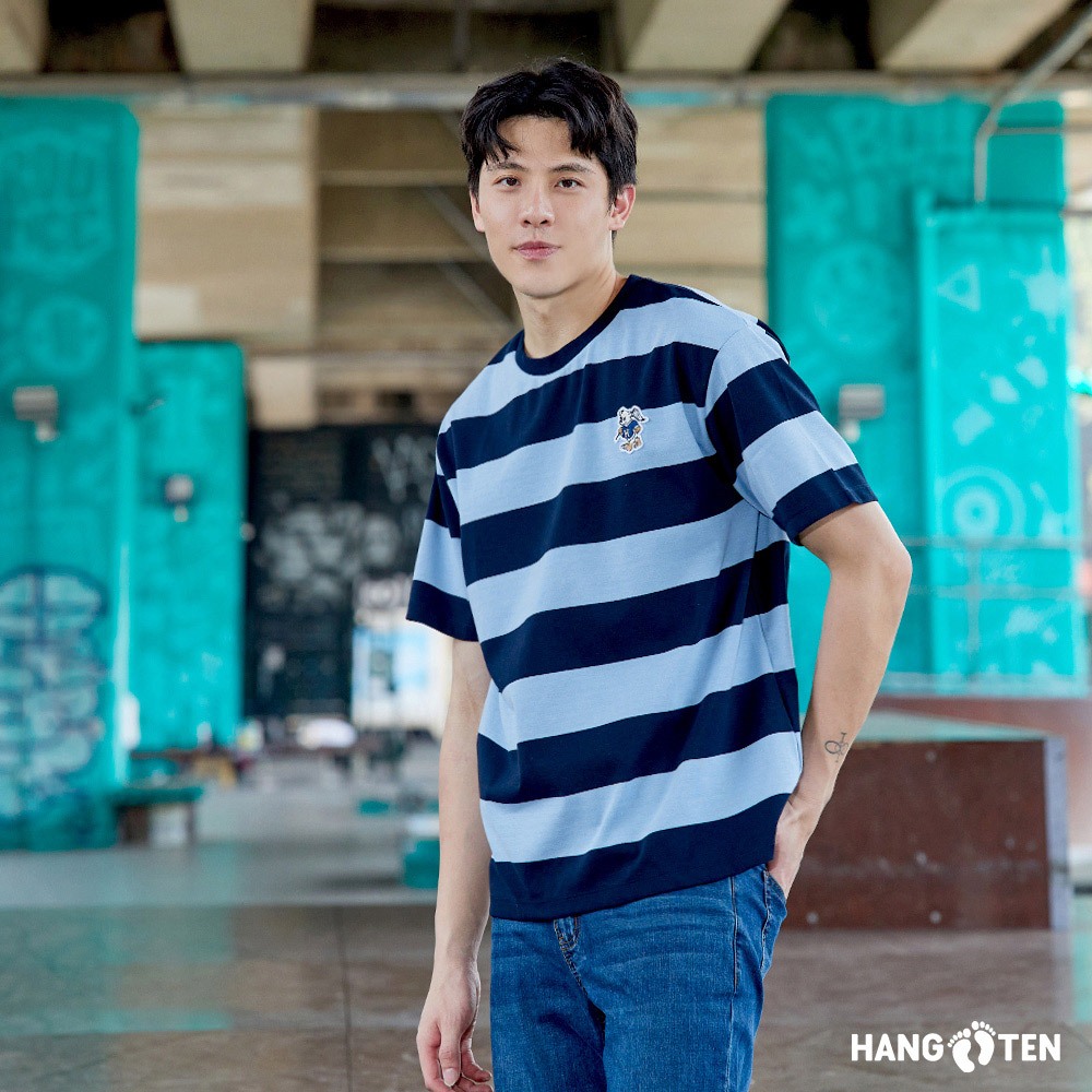 Hang Ten中性款-韓國同步款-寬版條紋短袖T恤(多色選)