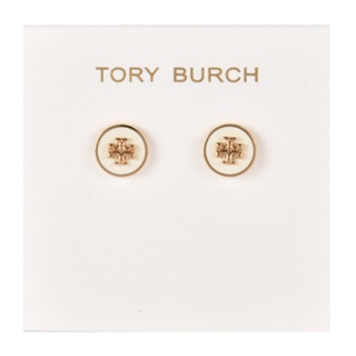 TORY BURCH Kira雙T琺瑯圓形穿式耳環(白/金色)153004