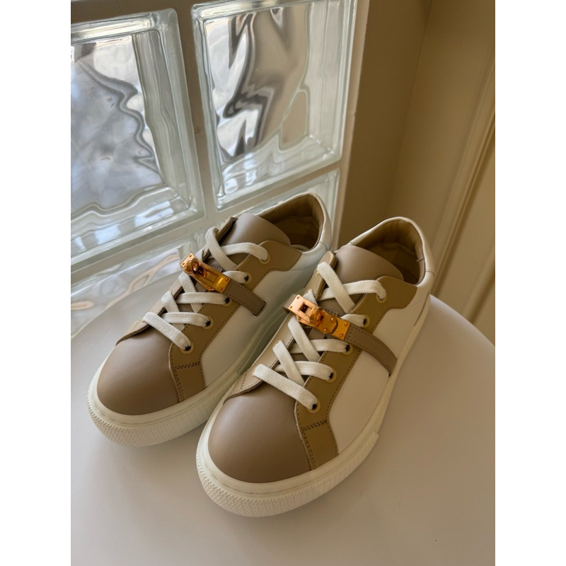 在台現貨🇮🇹33980 愛馬仕 Hermes Sneakers Day奶茶玫瑰金 37.5 運動休閒鞋