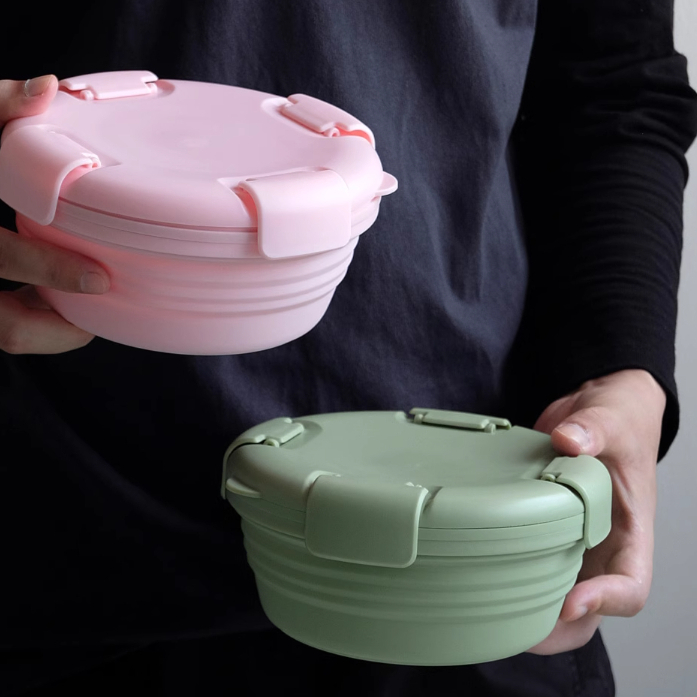 36oz 1100ml 萬用食品級矽膠摺疊碗不含BPA可微波烤箱冷藏冷凍耐熱耐冷保鲜盒便當盒