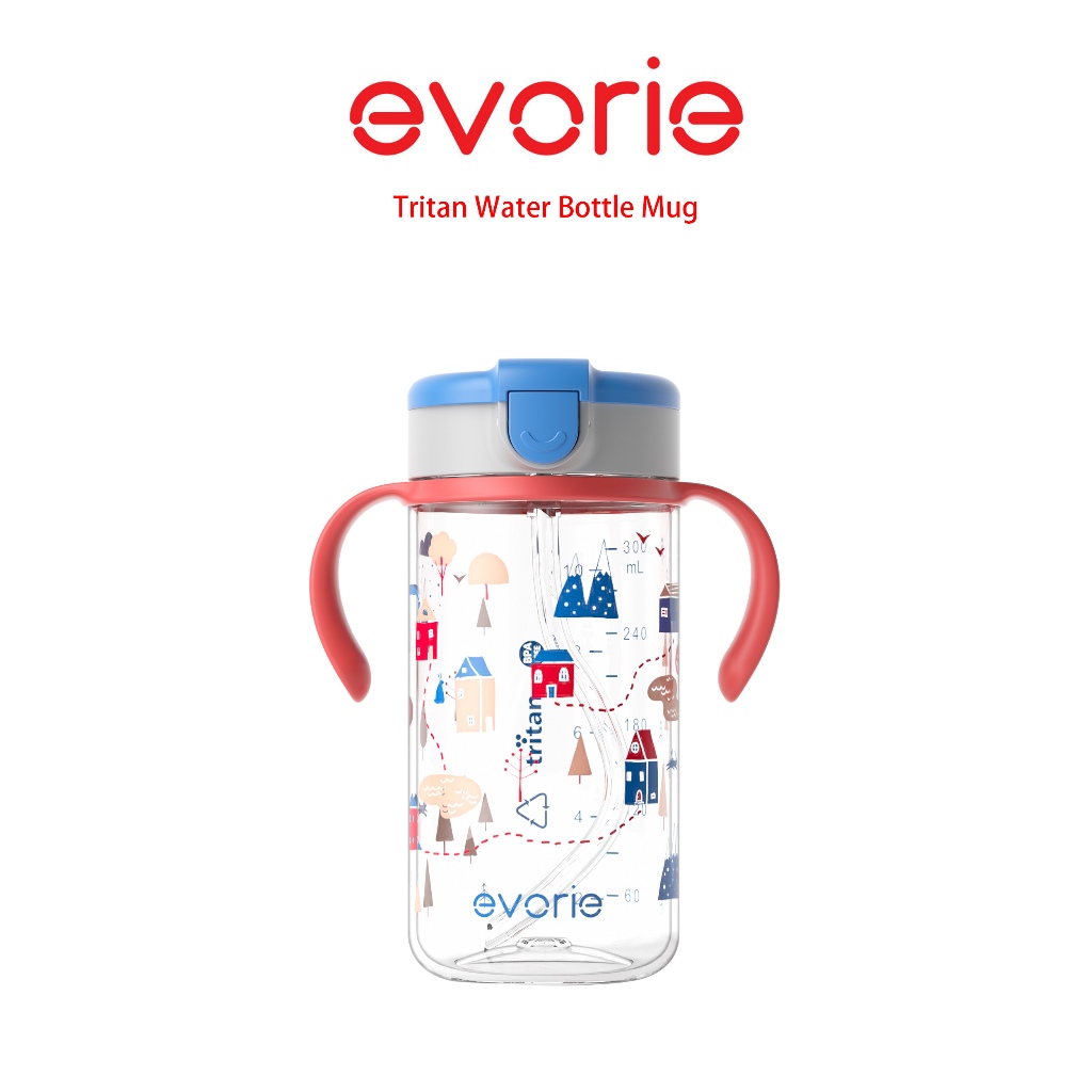 【evorie】Tritan 兒童直飲吸管水杯300ml(快樂谷) /適合1-3歲/ 把手可拆 / 澳洲設計