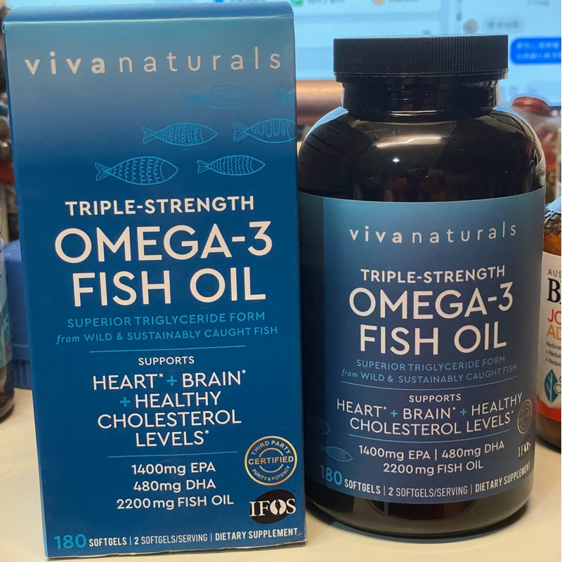 Viva Naturals, Omega-3 魚油，三倍功效，2200 毫克，180 粒軟凝膠