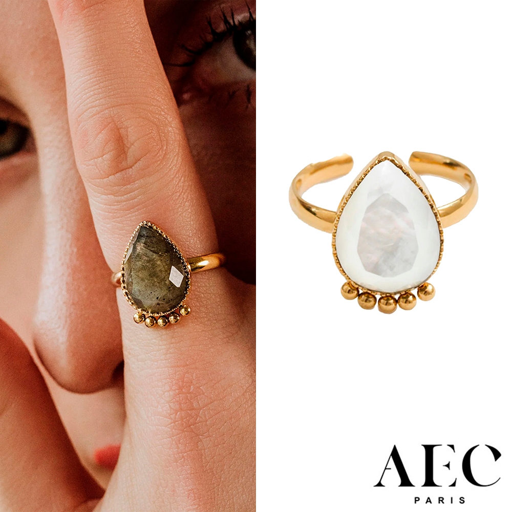 AEC PARIS 巴黎品牌 梨形切割珍珠母貝戒指 金色可調式戒指 THIN RING AYA