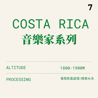 2024新產季 現貨供應｜哥斯大黎加 音樂家系列 巴哈/蕭邦/貝多芬/莫札特 葡萄乾蜜處理 酵素水洗 咖啡生豆500克
