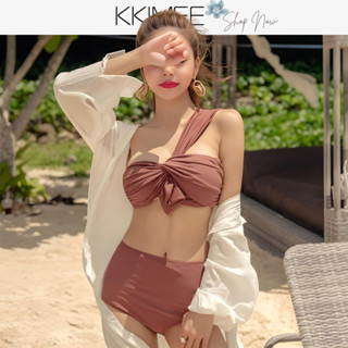 KKimee╭＊【現貨】高品質【SB67】夏日絕美 單肩 女神款 二件式高腰比基尼泳衣 兩截式泳衣