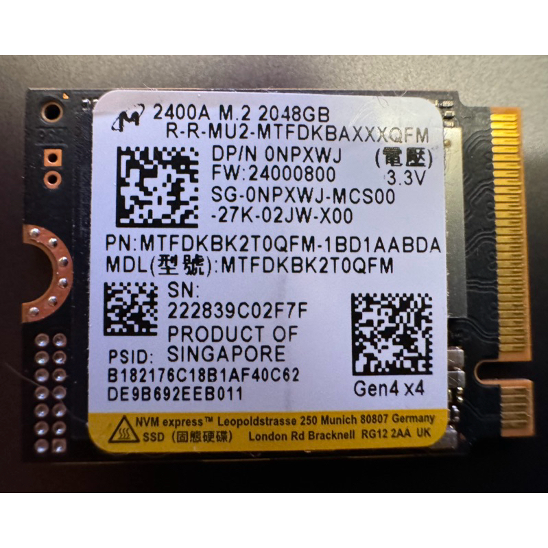 Micron美光 2450/2550 1TB 2230 SSD Gen 4x4 掌機可用