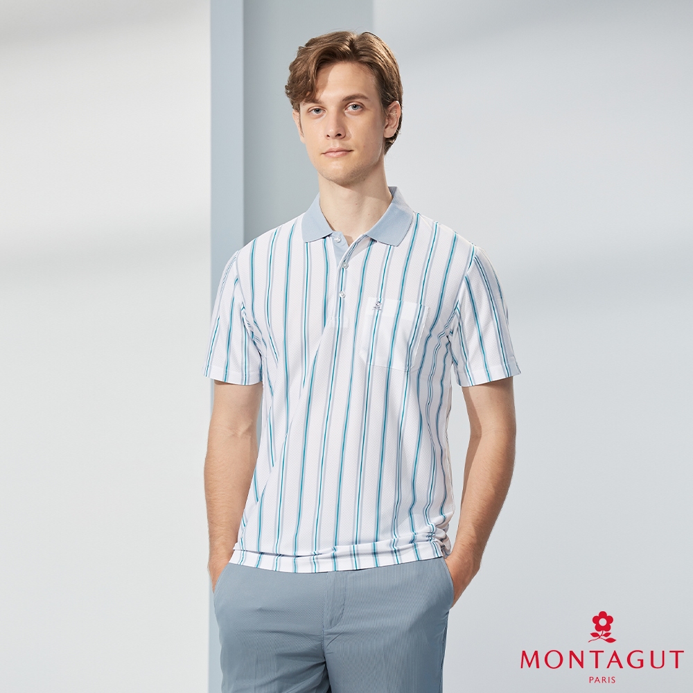 【MONTAGUT夢特嬌】MIT台灣製吸濕排汗直條紋休閒短袖POLO衫(P6242-50)