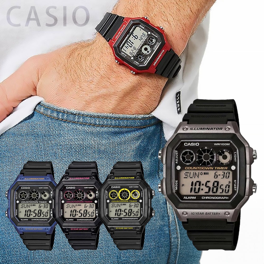 【WANgT】CASIO 卡西歐 AE-1300WH 經典懷舊硬核潮流 夏令時 定時器 計時碼錶 多功能 方形電子錶 L