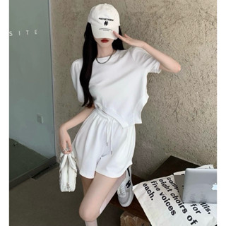 ❥韓版不規則上衣短褲套〔4色〕❥春夏女裝新款韓版INS韓系女裝 短褲套裝 休閒套裝 運動套裝 素色套裝 女裝套裝 棉套裝