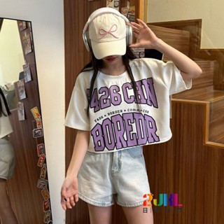 #L1651082 歐美風字母印花短版修身棉Tee 春夏質感百搭短款短袖上衣 韓版舒適棉質寬鬆休閒T恤
