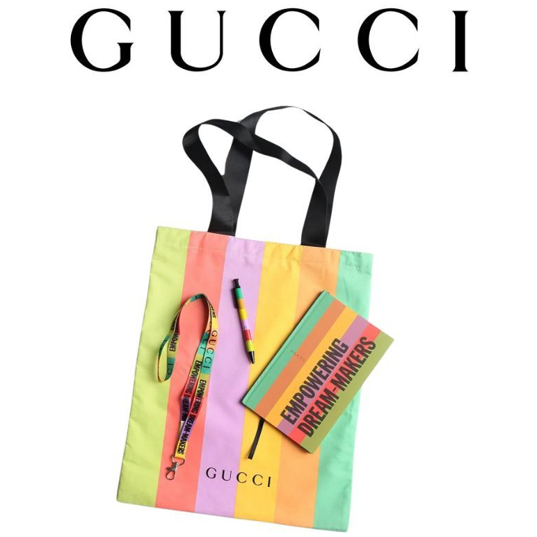(PSM街頭潮流選)正品公司貨 GUCCI 專櫃紀念彩虹帆布袋 內涵帆布袋 筆記本 品牌筆 掛件 (4件組)