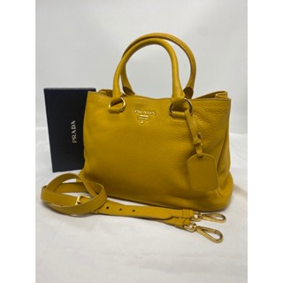 【哈極品】二手品《PRADA 黃色全皮兩用包 手提包/斜揹包》