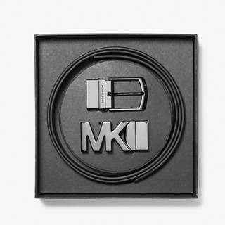 【美麗小舖】MICHAEL KORS MK 老花PVC塗層帆布/黑色皮革 雙面雙皮帶頭禮盒組 皮帶 腰帶~M60879