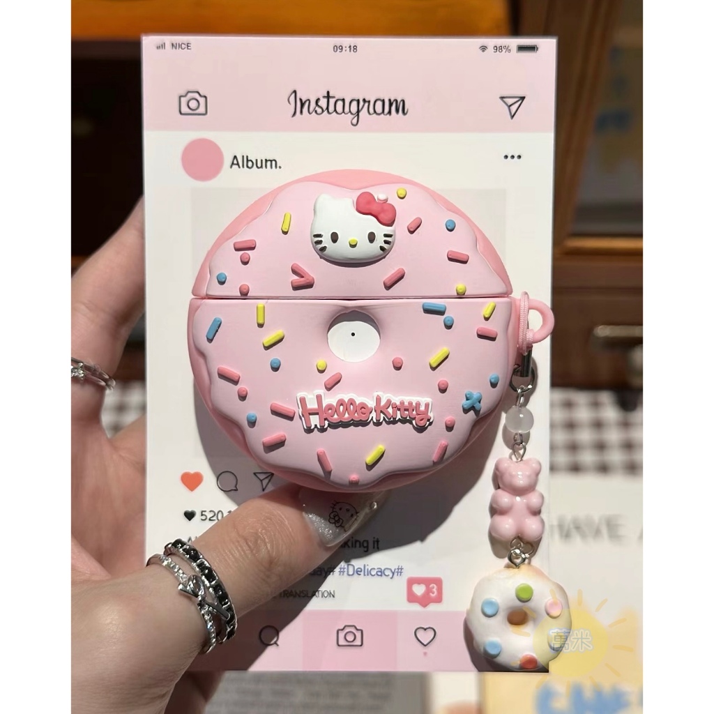 可愛 kitty 甜甜圈 矽膠 防摔 耳機套 airpods 4代 pro2 蘋果 耳機殼 1代 2代 3代 保護殼