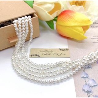 【現貨】DIY手作材料 4mm圓貝殼珍珠（表層電鍍珍珠色） 40cm長 Pearl Plating on Shell.
