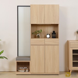 【WAKUHOME 瓦酷傢俱】Sunday日系原橡木4尺屏風玄關鞋櫃B001-451+452