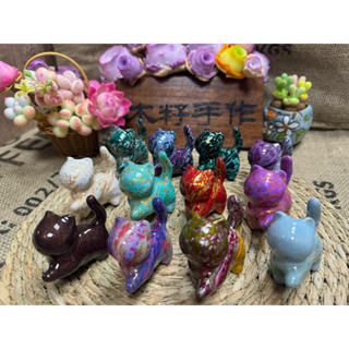 [木籽手作]抬手貓6CM-B/流體貓/貓咪擺件/木頭貓/彩繪貓/大漆貓/臺灣現貨