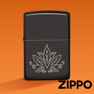 ZIPPO 葉子(禪繞藝術)設計防風打火機 48926 高拋光黑色打火機 雷射雕刻 精緻 光彩 終身保固