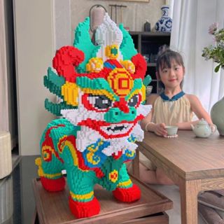 相容樂高積木 60公分巨大招財貔貅 麒麟貔貅積木 串聯積木 益智手工拚裝玩具 火燄龍拚圖男女孩暑假禮物【LES積木】