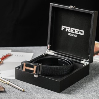 【FREED】金屬拚色英文字母扣商務休閒頭層牛皮自動皮帶 生日禮物 男友禮物 客製化刻字